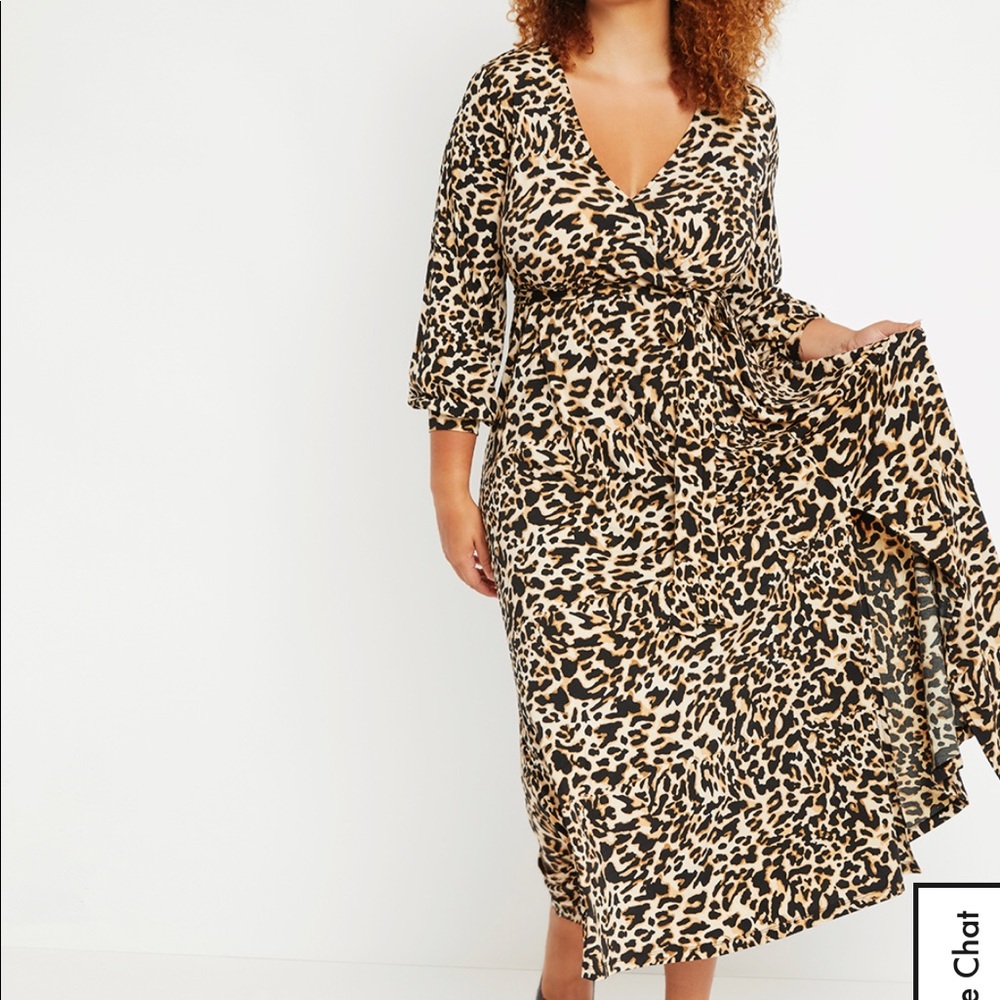 NWT ELOQUII - Size 18 - Maxi Dress - Long Sleeve - Leopard - Plus